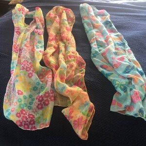 3 summer scarves/ 2 florals/ one butterflies 🦋 /62” long and 8 1/2 inches wide